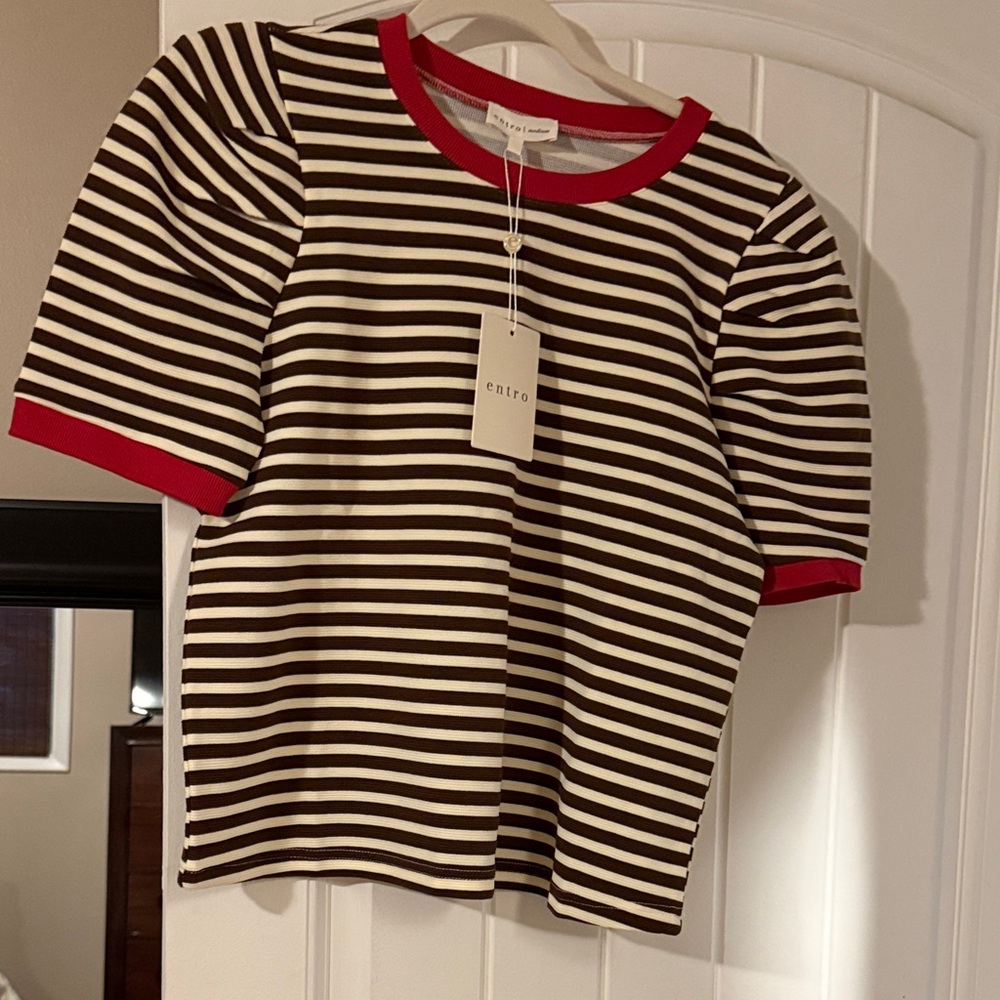 Entro Brown and White Striped Knit Top